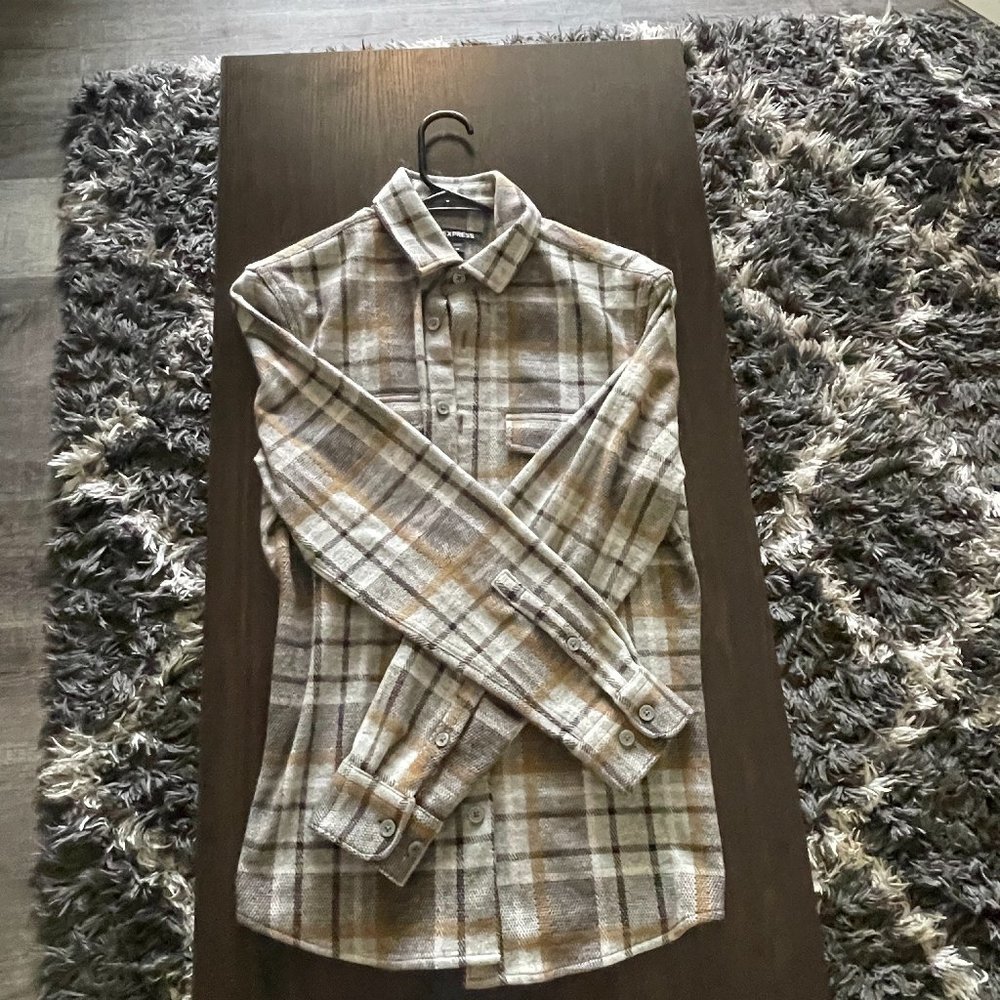 Beige and Brown Flannel Shirt (Express - XS)